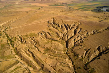 aerial view of spectacular earth formations in Dobrogea, Romania