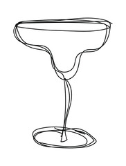 Vector illustration of glass with margarita cocktail in one line endless style. The element is isolated on a white background. Can be applied as a sticker, icon, logo.
