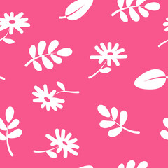 Floral solid white print. Vector illustration, seamless pattern.