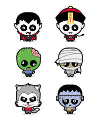 Set cute halloween costume character cartoon