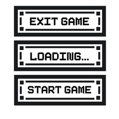 8 bit retro pixel simple buttons (start game, exit game, loading...)