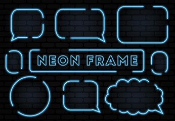 Set of neon signs on a transparent background. Neon light frame, glowing bulb banner. Vector illustration. Neon gradient	