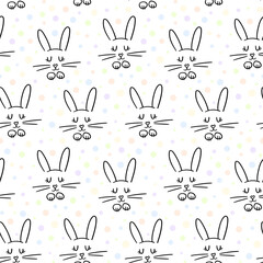 cute vector seamless pattern with hand-drawn bunnies and dots. it can be used as wallpaper, poster, print for clothing, fabrics, textiles, notebooks, packaging paper, scrapbooking. doodle, sketch