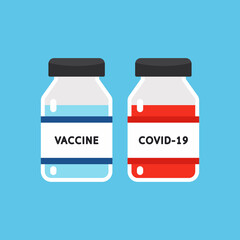 Vaccine Covid-19 vector. Vaccine virus Covid-19. Bottle vaccine vector.