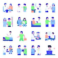 
Doctor and Patients Flat Concept Icons

