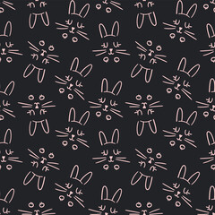 cute vector seamless pattern with hand-drawn bunnies and hearts. it can be used as wallpaper, poster, print for clothing, fabrics, textiles, notebooks, packaging paper, scrapbooking. doodle, sketch