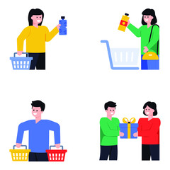 
Flat Icons of Shopping Characters

