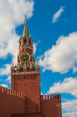 Fototapeta na wymiar Spasskaya Tower of Moscow Kremlin at Red Square in Moscvow, Russia