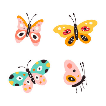 Set of butterflies, vector illustration isolated on white background