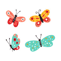Set of butterflies, vector illustration isolated on white background