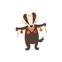 Badger on a white background. Forest animal. Vector illustration of Brock mammal species