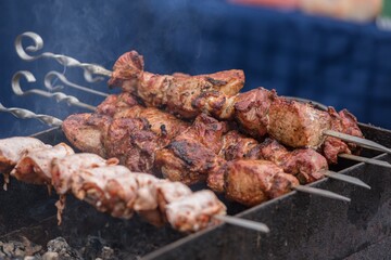 juicy shish kebab on skewers