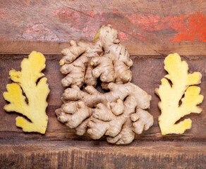 Fresh organic ginger roots, healthy food ingredient