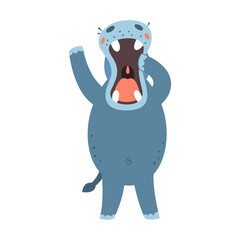 Hippo flat style vector. Wild herbivorous animal. African fauna species. Violet hippopotamus cartoon on white background. For nature concepts, children s books illustrating, printing materials