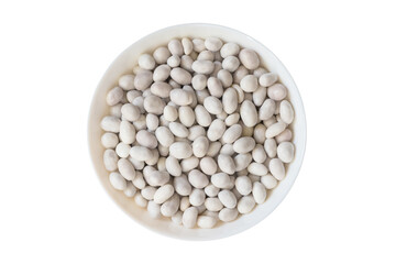 Peanuts in sugar glaze. Sweet nutty dessert on a round dish isolated on white. View from above.