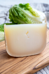 Cheese collection, French sheep cheese ossau iraty from Pyrenees mountains.