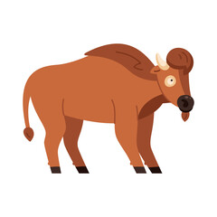 Bison icon. Vector illustration of american bison, standing in profile, in trendy flat style. Isolated on white