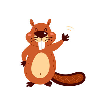 Funny cartoon beaver on a white background. Vector illustration