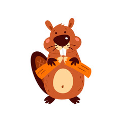 Funny cartoon beaver on a white background. Vector illustration