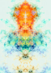 Blue and orange summer background Bright symmetry painting Abstract contemporary psychedelic drawn artwork Creative textured pattern       .