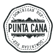 Obraz premium Punta Cana, Dominican Republic Stamp Skyline Postmark. Silhouette Postal Passport. City Round Vector Icon. Vintage Postage Design.