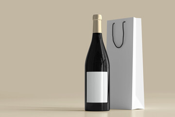 Red Wine Bottle and Shopping Bag with Empty Label