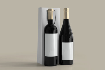 Red Wine Bottle and Shopping Bag with Empty Label