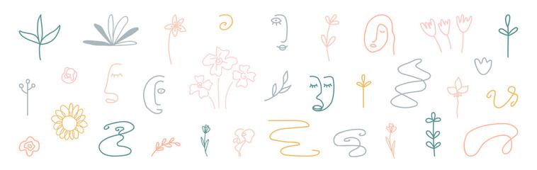 Cute cover design elements. Hand drawn line art floral shapes. Abstract form background. Organic shapes. Social media minimal stylish templates. Kids doodle room decoration. Vector illustration © Liubov