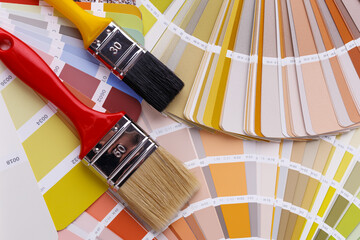 Close-up on color palette guide for printing and painting. Concept - choice of colors for design.