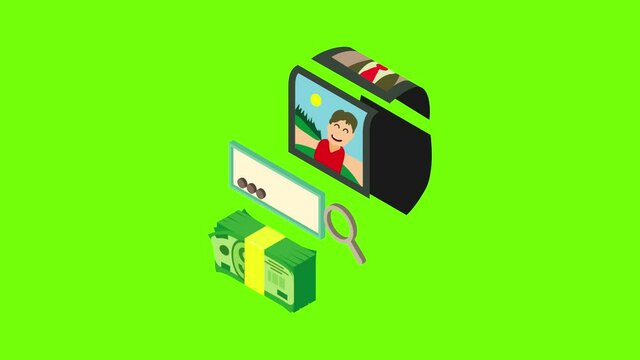 Money transfer icon animation cartoon best object on green screen background