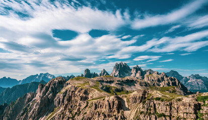 Fototapeta na wymiar View of the Cadini mountain range in the Dolomites, Italy.