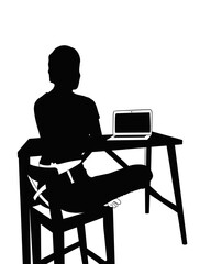 black silhouette, a women sitting in front of a computer