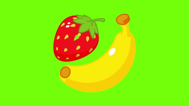 Fruit dessert icon animation cartoon best object on green screen background