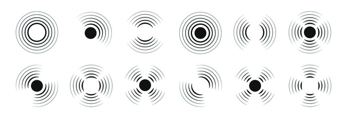 Set of radar icons. Sonar sound waves. Echo icon. Vector illustration. - obrazy, fototapety, plakaty
