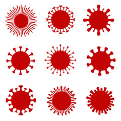 Collection of different coronavirus cells isolated on white