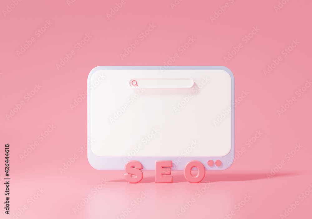 Aufkleber seo or search engine optimization, minimal blank 3d illustration search bar pink coloured. searching