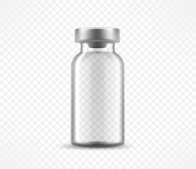 Empty vaccine glass bottle on transparent background