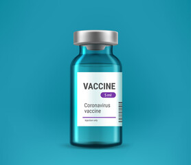 Realistic glass bottle with Coronavirus vaccine vector mock up