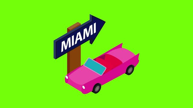 Miami travel icon animation cartoon best object on green screen background