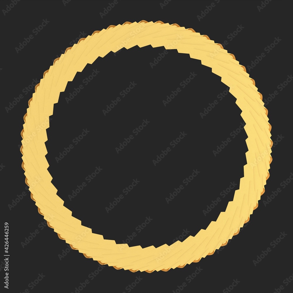 Poster yellow circular 3d pattern in the form of a golden wine on a gray background. rendering illustration