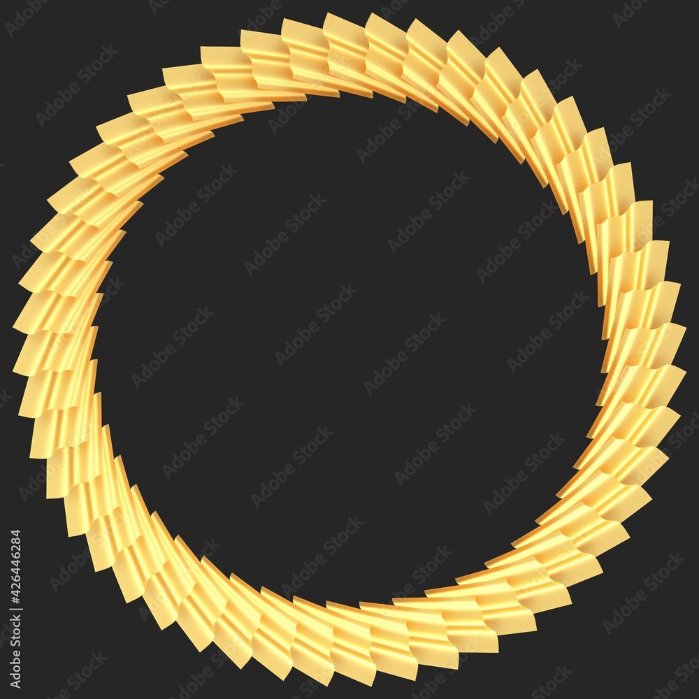 Poster yellow circular 3d pattern in the form of a golden wine on a gray background. rendering illustration