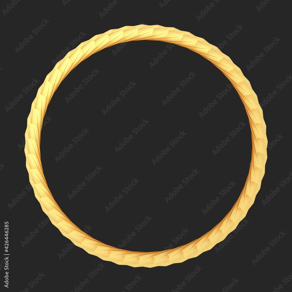 Poster yellow circular 3d pattern in the form of a golden wine on a gray background. rendering illustration