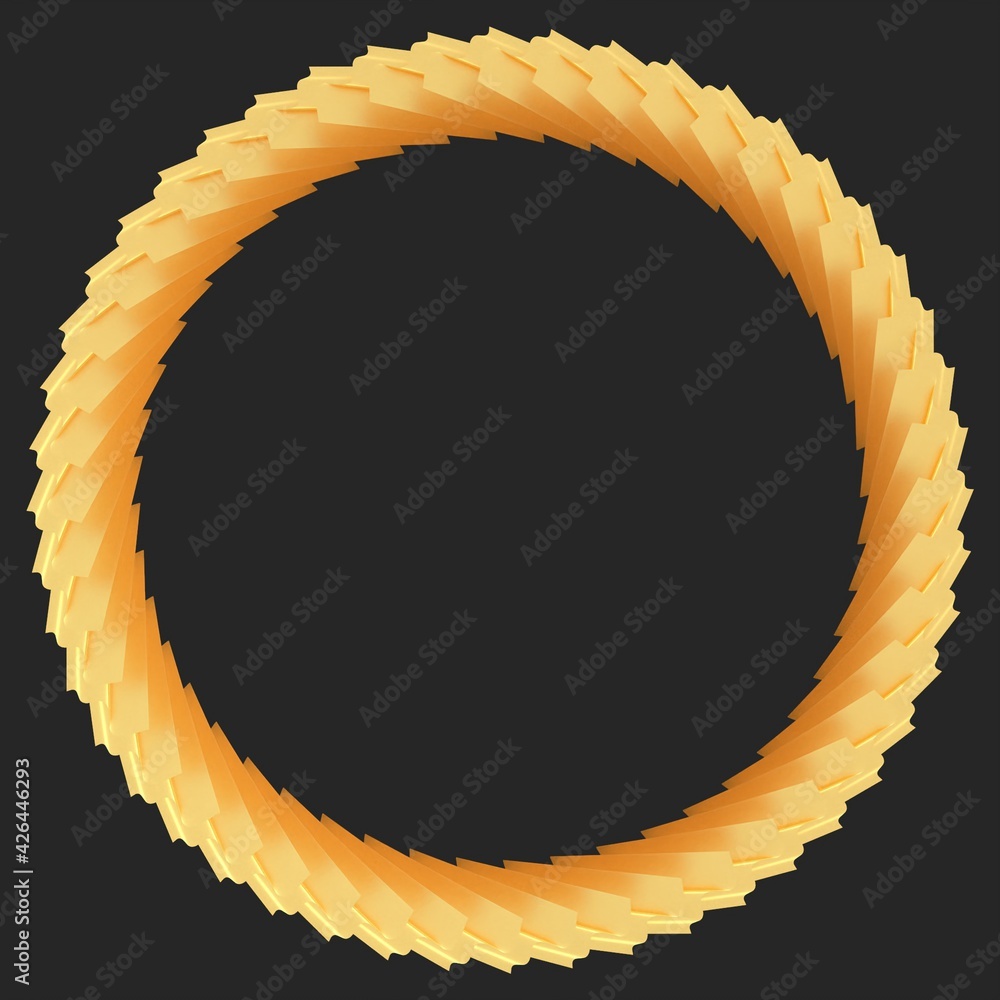 Poster yellow circular 3d pattern in the form of a golden wine on a gray background. rendering illustration