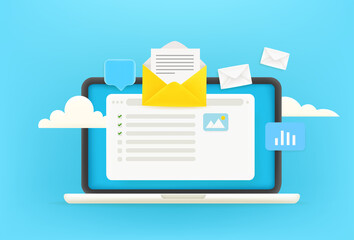 Receiving electronic mail via internet concept. 3d style cute vector illustration