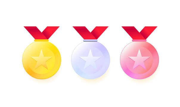 Three medal icon vector set isolated on white background