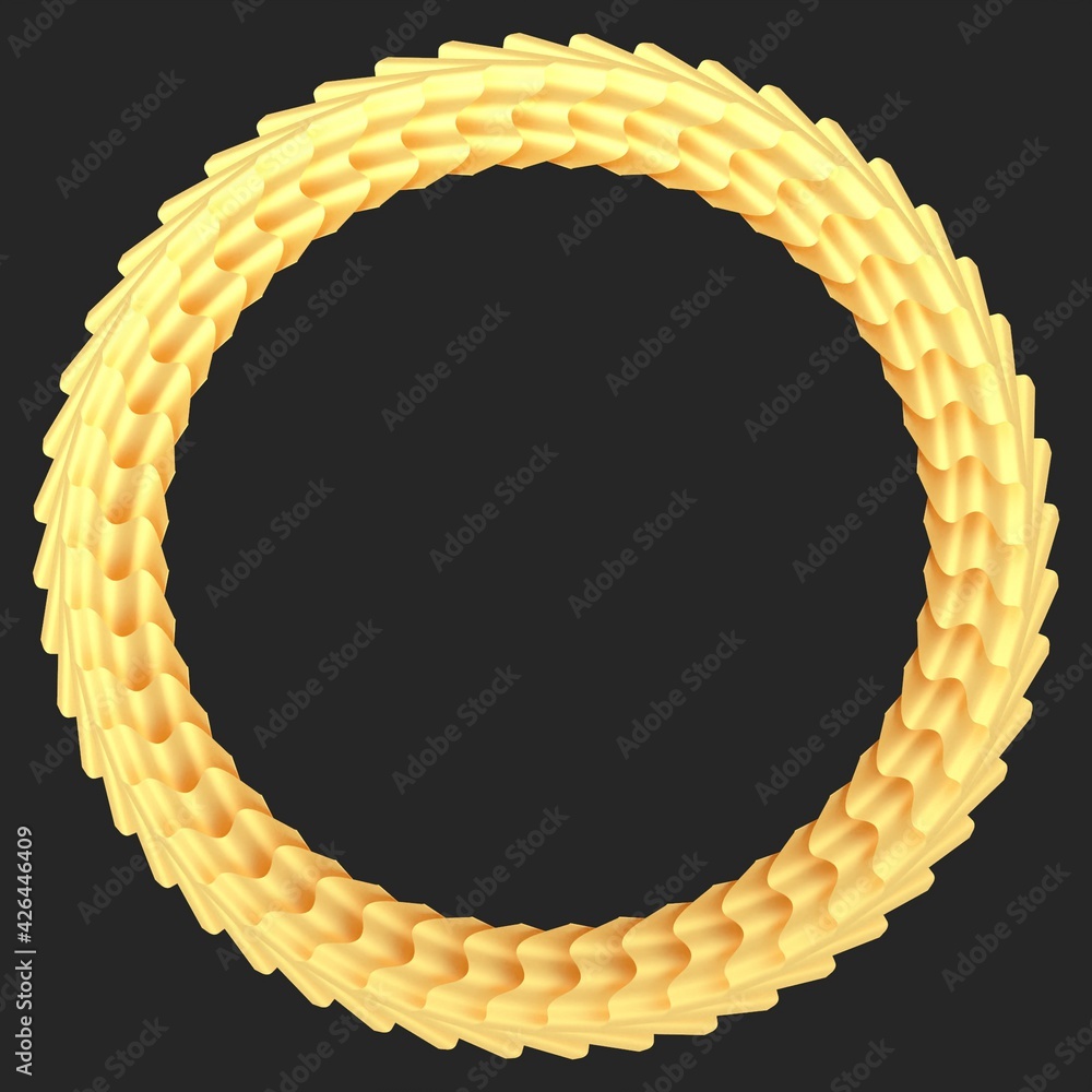 Poster yellow circular 3d pattern in the form of a golden wine on a gray background. rendering illustration