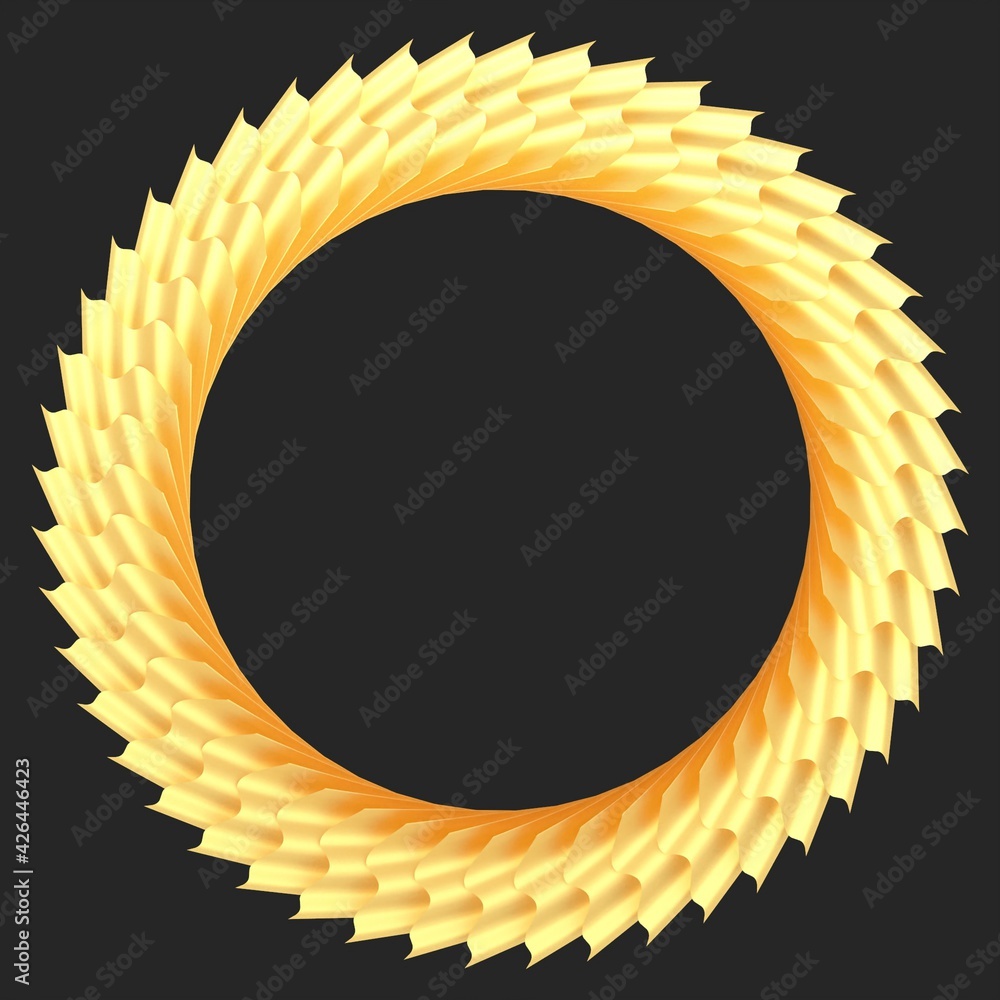 Poster yellow circular 3d pattern in the form of a golden wine on a gray background. rendering illustration
