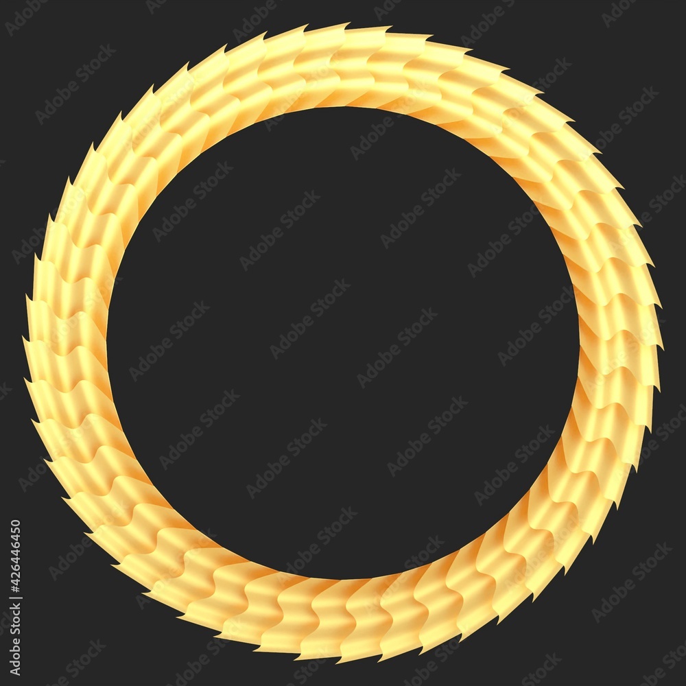 Poster yellow circular 3d pattern in the form of a golden wine on a gray background. rendering illustration