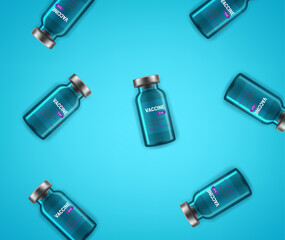 Vaccine glass vials on a table. Vector composition