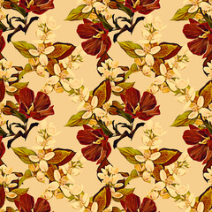 Jasmine flower seamless pattern.
